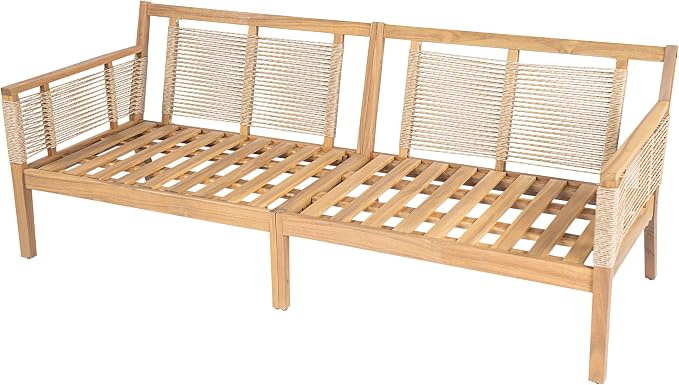 5-Piece Outdoor Acacia Wood Frame Sofa Set, Patio Hand Woven Rope Conversation - Image 5