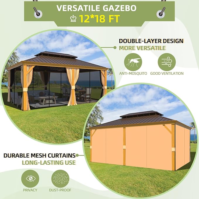 EROMMY 12'x18' Hardtop Gazebo, Galvanized Steel Double Roof - Image 7