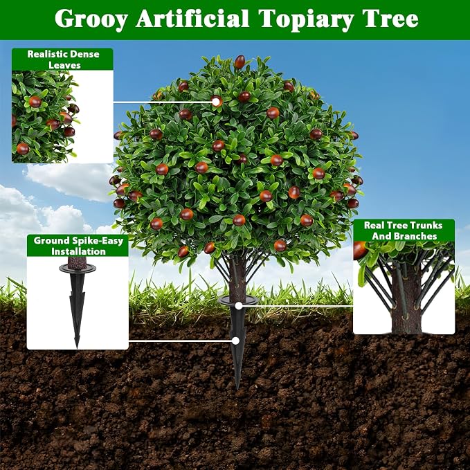 2 Pack Artificial Olive Topiary Tree, Artificial Shrub Bushes - Image 4