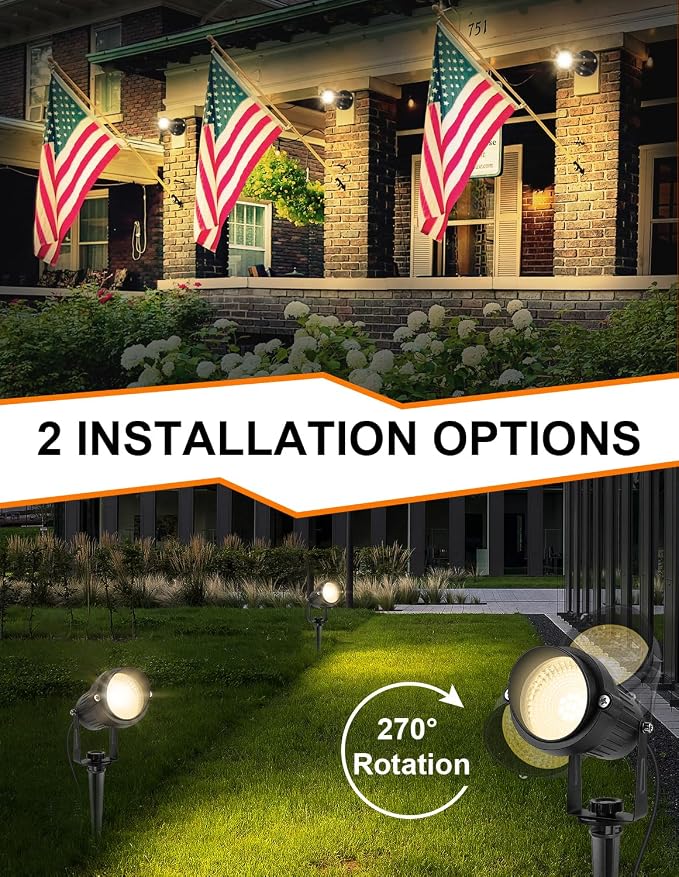 Dusk to Dawn Outdoor Lighting, 3000K Warm White LED Landscape Spotlights - Image 4