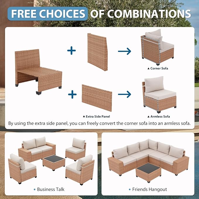JOIVI 6-Piece Outdoor Sectional Patio Furniture Set, All-Weather Wicker - Image 5