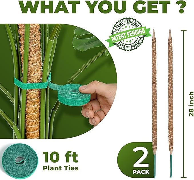 2 Pack 28 Inch Bendable Moss Pole Monstera Plant Support Stakes - Image 2