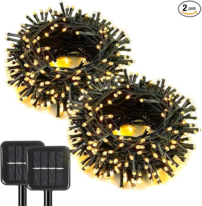 2 Pack Solar String Lights Outdoor, 200 LED Extra-Long 78 FT Solar Lights by SyouHome