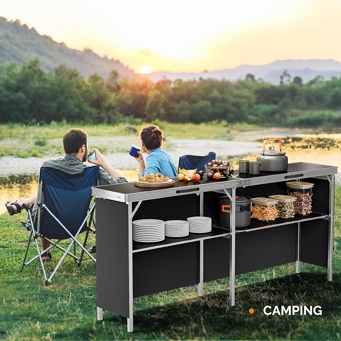 VINGLI 43" Portable Bar Table, 3-Tier Shelves, Carry Bag，Mobile Bar Table - Image 8