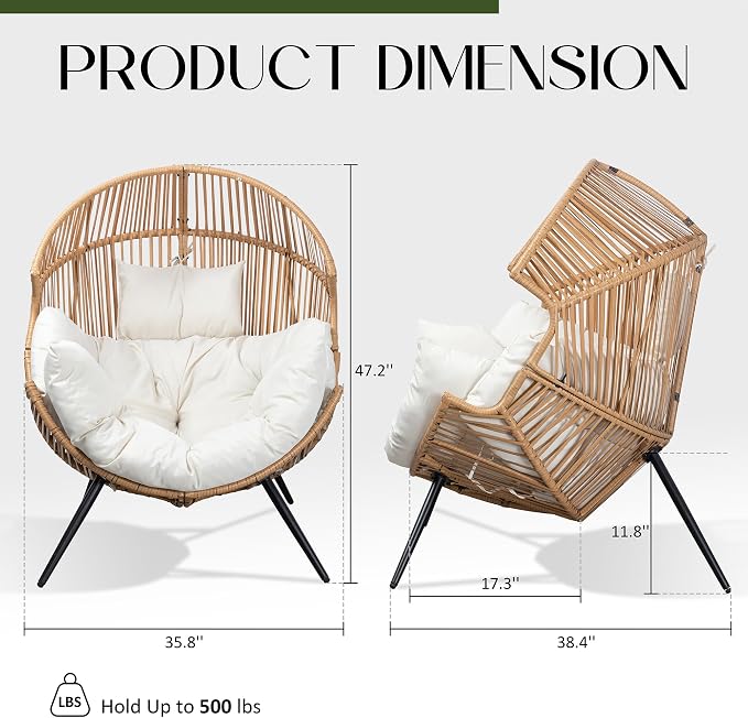 JAMFLY Egg Chair Wicker Outdoor Chairs, Oversized Patio Chair Oversized Lounger - Image 3