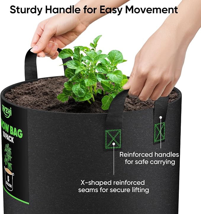 15 Gallon 10-Pack Plant Grow Bags: 350G Thickened Nonwoven Potato Grow Bags - Image 4