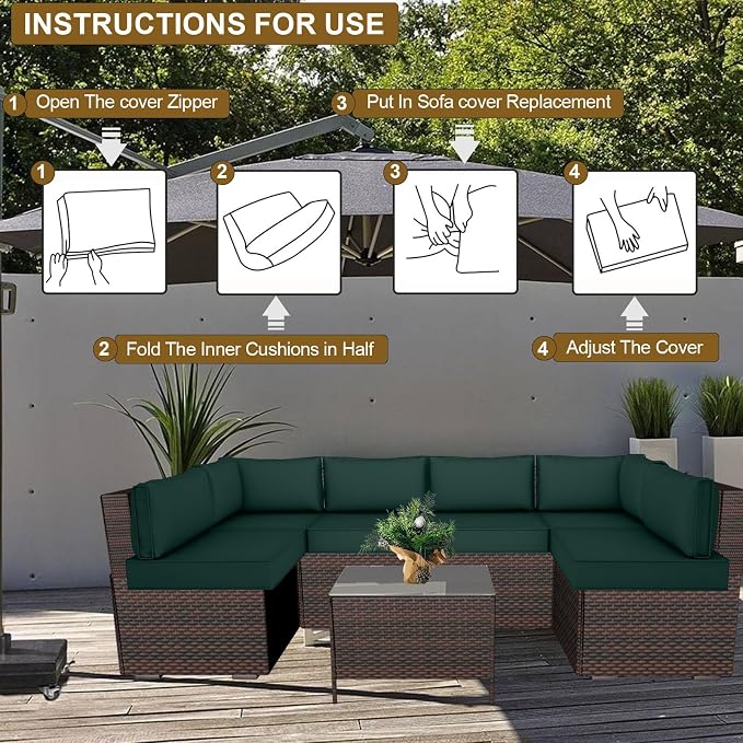14 Piece Outdoor Patio Cushion Cover Replacement, Waterproof Patio Cushion - Image 6