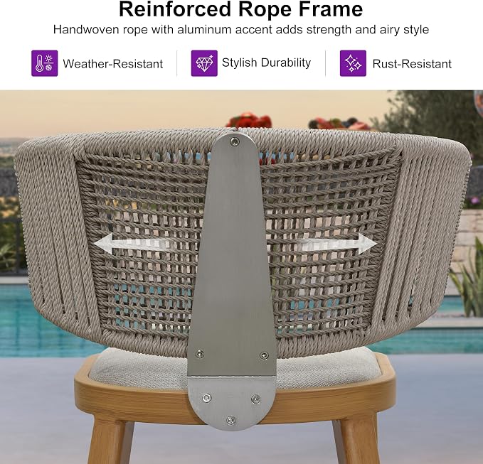PURPLE LEAF Outdoor Bar Height Stool Set of 2 Modern Rattan Bar Chairs - Image 4
