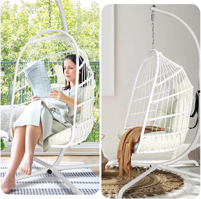 Chihee Egg Chair with Ultra Strong Stand and Cushion Foldable Wicker Rattan - Image 6