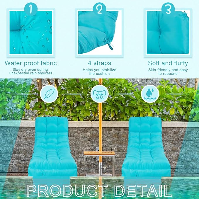 Outdoor Chaise Lounge Chair Cushion 72 x 22 x 4.21 Inches Thick Tufted Patio - Image 3