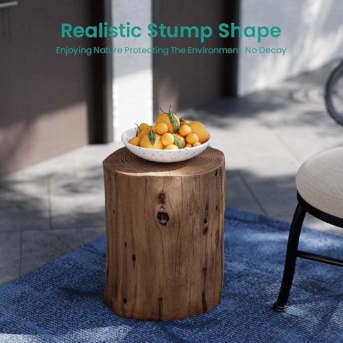 SUNBURY Outdoor Stump Side Table, Faux Wooden Concrete Side Table, Tree Stump - Image 5