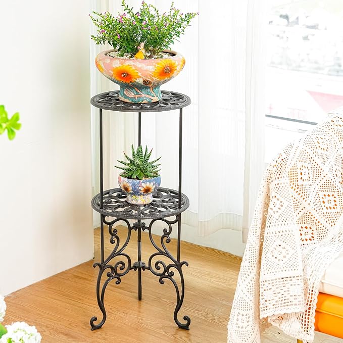Sungmor Heavy Duty Cast Iron Potted Plant Stand, 26-Inch 2 Tiers Metal Planter - Image 2