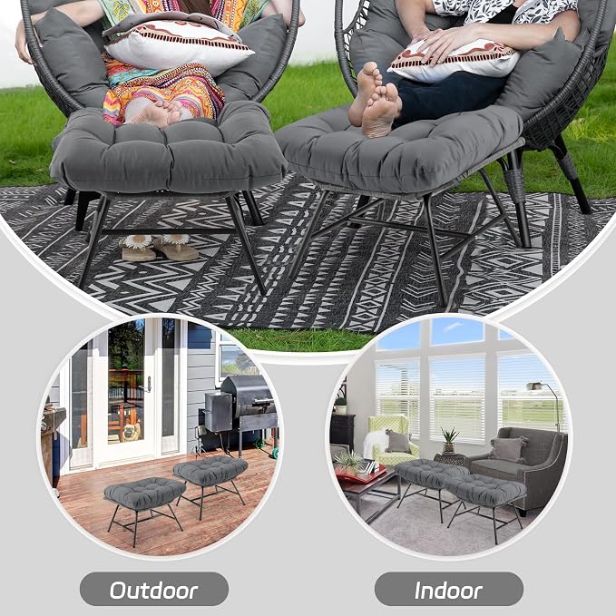 BULEXYARD 2 Pieces Outdoor Patio Ottomans, Indoor Outdoor Wicker Footrest - Image 9