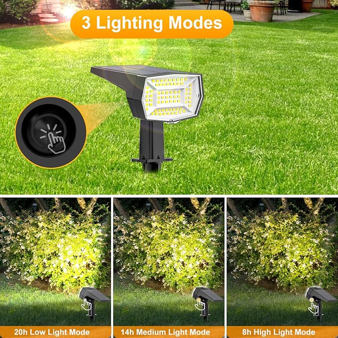 Fabrito 72 LEDs Solar Spot Lights Outdoor Waterproof, 3 Modes Landscape - Image 3