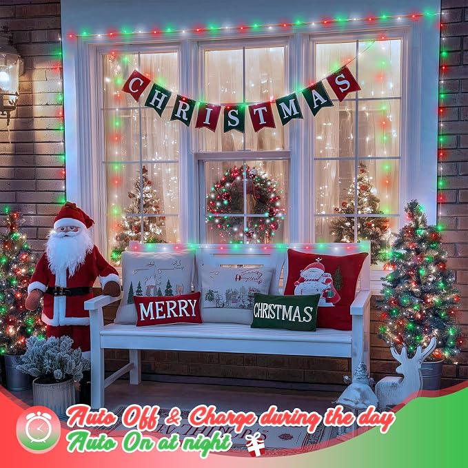 JMEXSUSS 2 Pack Red White and Green Solar Christmas Lights, Each 33FT 100 LED - Image 3