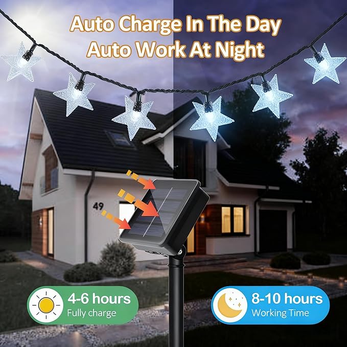 Twinkle Solar Star String Lights Outdoor Waterproof Fairy Lights 39FT 100 LED - Image 4