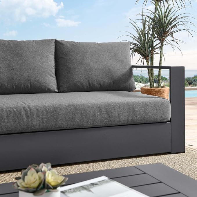 Modway Tahoe Aluminum Outdoor Patio Sofa in Gray Charcoal - Image 4