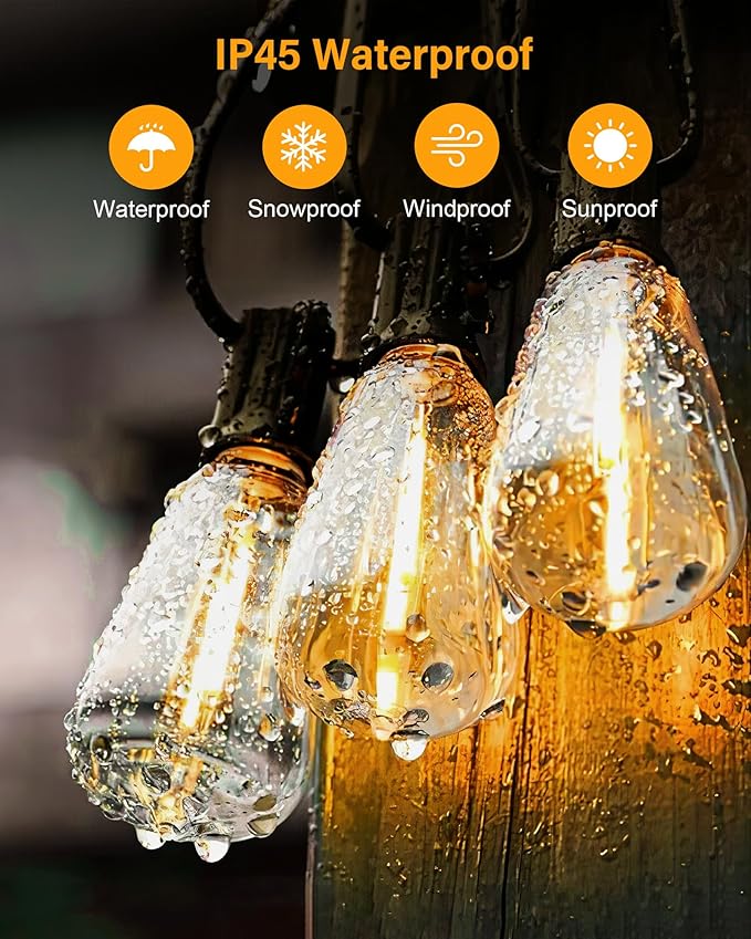 200FT LED Outdoor String Lights, 2700K LED Patio Lights Outdoor Waterproof - Image 3