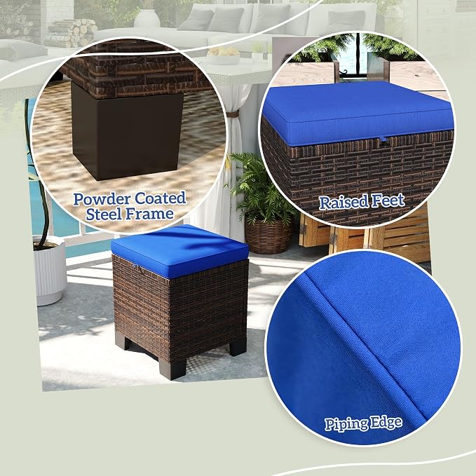 Outsunny 2 Pieces Outdoor Patio Ottomans, All Weather Wicker Outdoor Footstools - Image 6