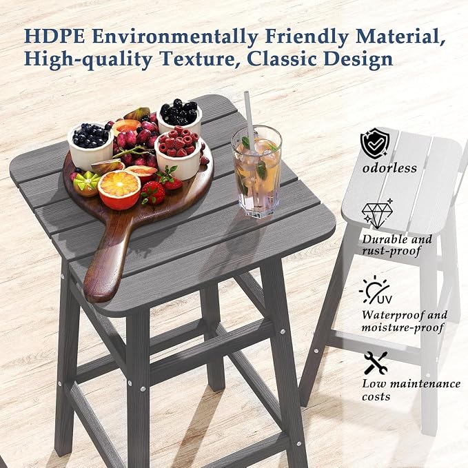 Bar Height Chairs Set of 2, HDPE Bar Height Outdoor Chairs, Weather Resistance - Image 5