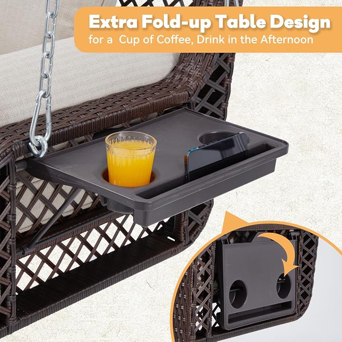 3 Seat Porch Swing, Wicker Patio Swing - Image 6