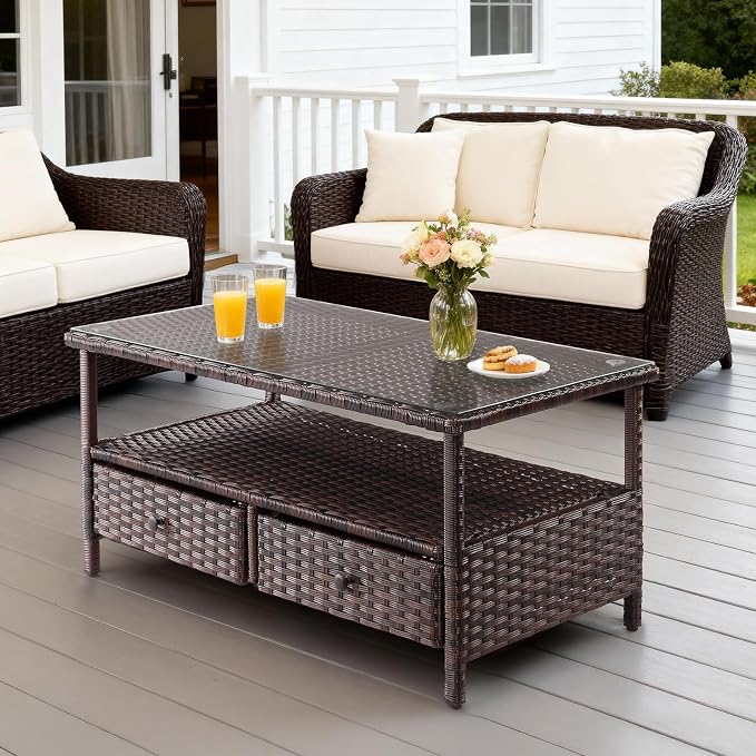 VINGLI Outdoor Wicker Coffee Table - Image 2
