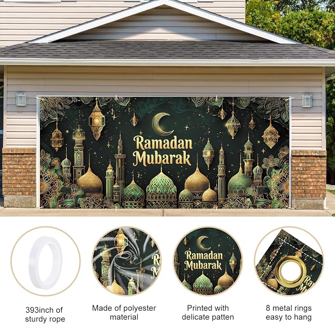 ANNA QUEEN Ramadan Mubarak Garage Door Banner 6x13FT, Islamic Mosque Moon - Image 4