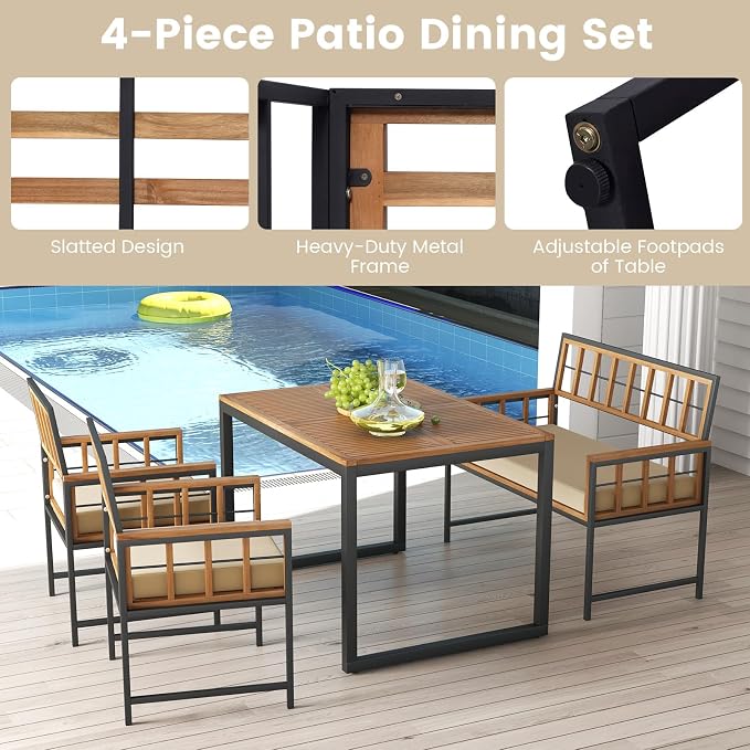Tangkula 4 Piece Patio Dining Set, Outdoor Wood Dining Furniture W/ 2 Chairs & - Image 8