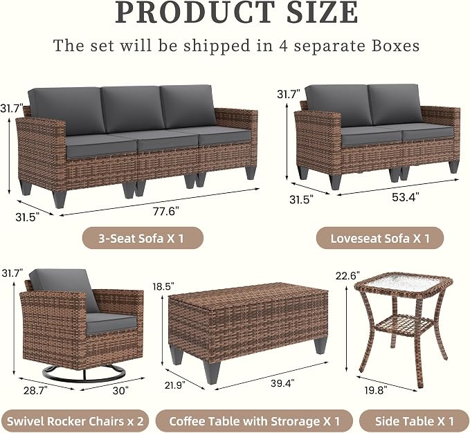 UDPATIO Patio Furniture Set, 6 Pieces Outdoor Conversation Sets - Image 3