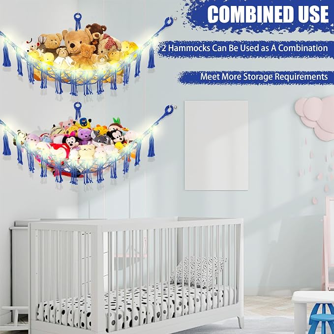 Stuffed Animal Hammock with LED Light, Large Stuffed Animals Storage Corner - Image 8