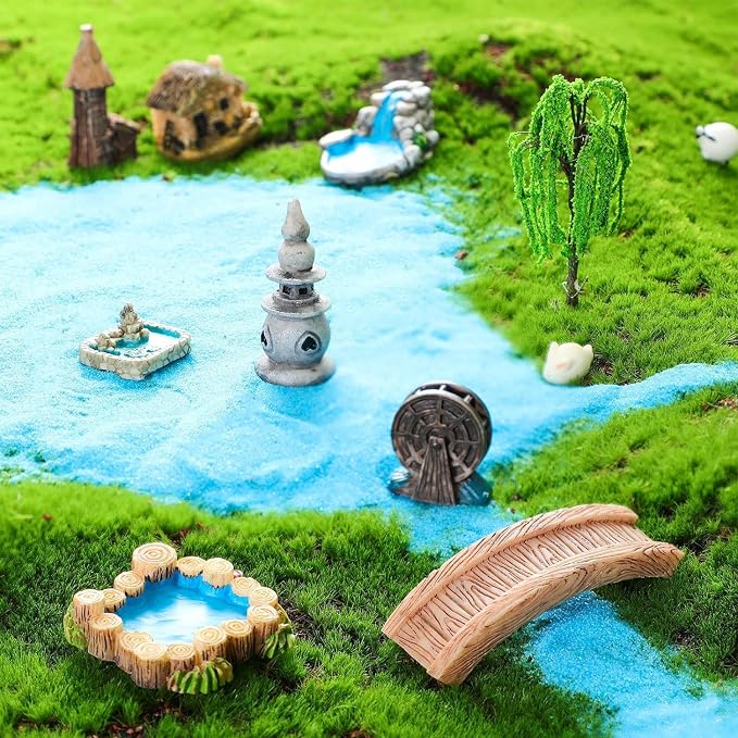 Plank Bridge Miniature Fairy Garden Accessories, Miniature Pond Lawn Garden - Image 7
