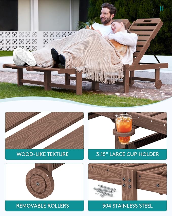 SERWALL Patio Chaise Lounge, HDPE Outdoor Lounge Chair - Image 6