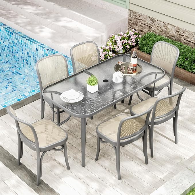 TLSUNNY Patio Outdoor Table W/ 1.69″ Umbrella Hole, Outdoor Metal Furniture - Image 7