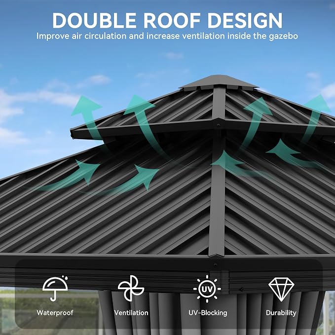 YITAHOME 10X10FT Hard Top Gazebo Patios Outdoor Double Roof Canopy Aluminum - Image 3