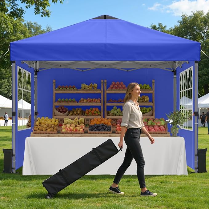 Pop Up Canopy Tent with Sidewalls, 10x10ft 10 Person Party Tent One Push Setup by Raynesys