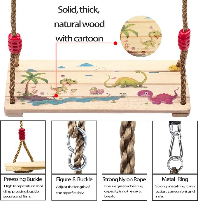 Wooden Swing Seat, Nostalgic Outdoor Wood Swing - Image 3
