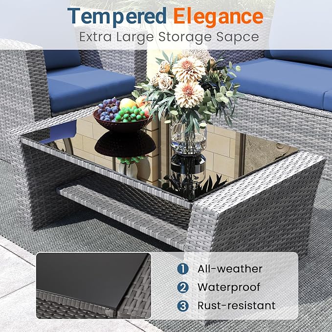 Wisteria Lane 4 Piece Patio Furniture Set, Wicker Outdoor Patio Conversation - Image 7
