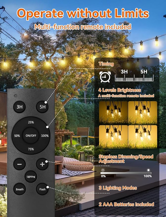 Brightever Solar String Lights for Outside, 50FT Patio Lights Outdoor - Image 4
