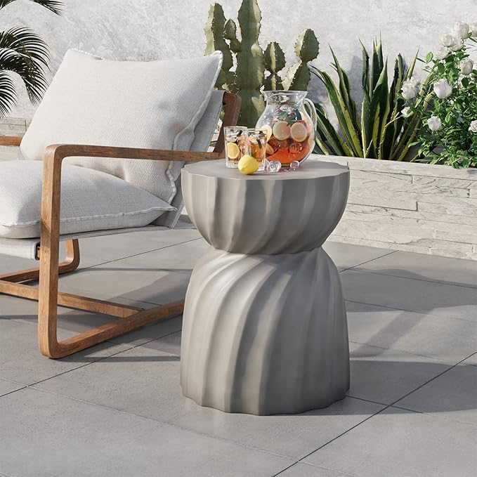 COSIEST Outdoor Side Table, Concrete Accent Side Table, Patio Side Tables End - Image 2