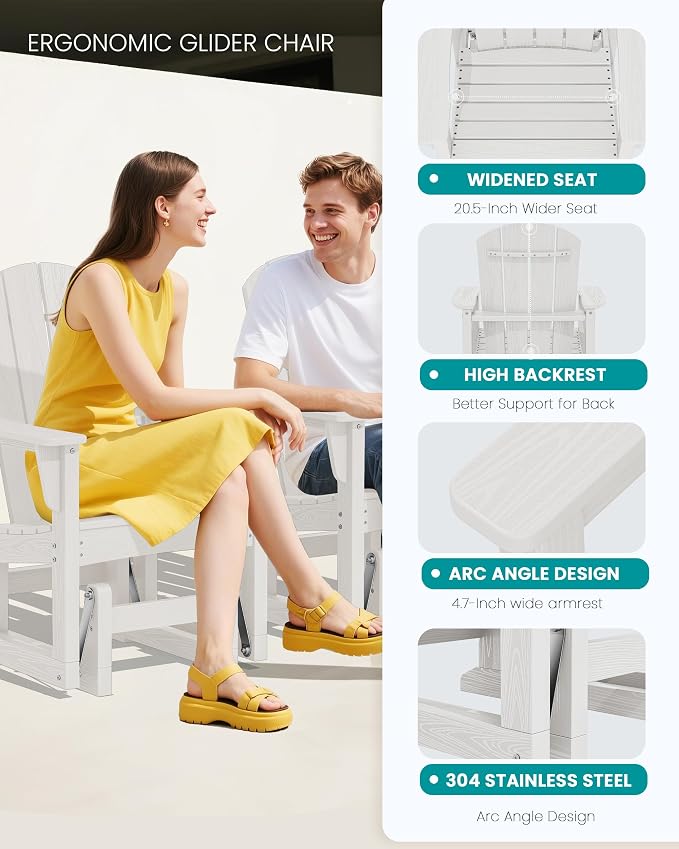 SERWALL Outdoor Glider Chair Set of 2, HDPE Wood-Like Patio Glider Rocker - Image 6