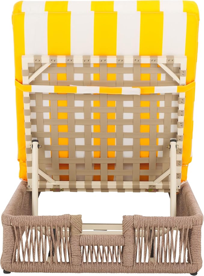 SAFAVIEH Outdoor Collection Gillian Heather Tan & Yellow Stripe Chaise Lounge - Image 5