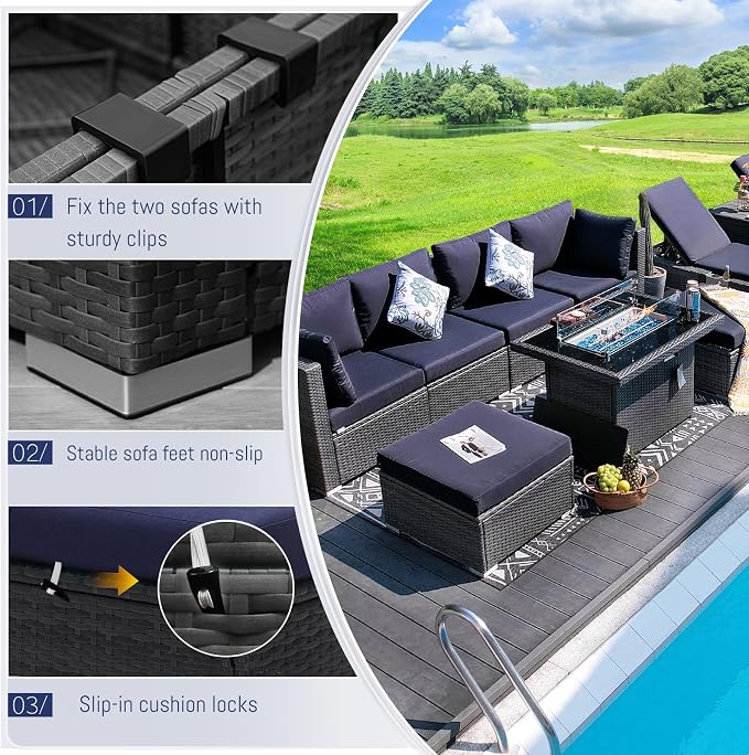 BULEXYARD 9 Pieces Highback Wicker Patio Furniture Set - Image 8