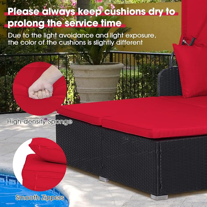 COSTWAY Outdoor Daybed with Retractable Canopy, Wicker Patio Furniture Set with - Image 2