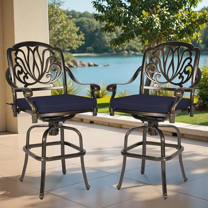 MEETWARM 2 Piece Patio Swivel Bar Chairs, All Weather Cast Aluminum High Swivel by MEETWARM