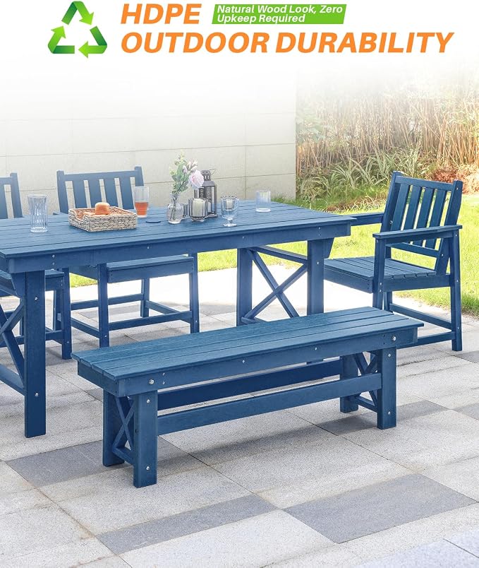 HDPE Outdoor Dining Set of 6, Patio Dining Table Set - Image 5