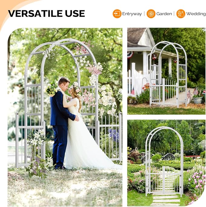 VINGLI Garden Arbor with Gate, PVC Frame Trellis Garden Arch - Image 7