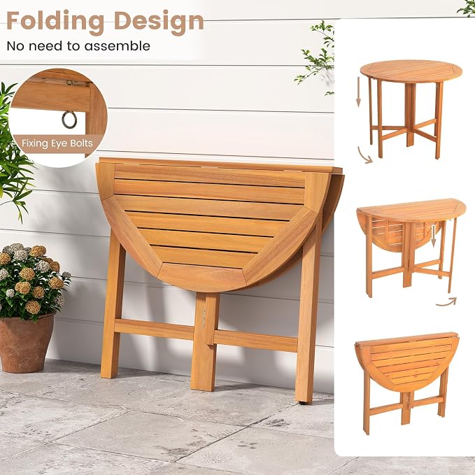Tangkula 2 Pieces 36 Inches Outdoor Folding Round Dining Table, No Assembly - Image 7