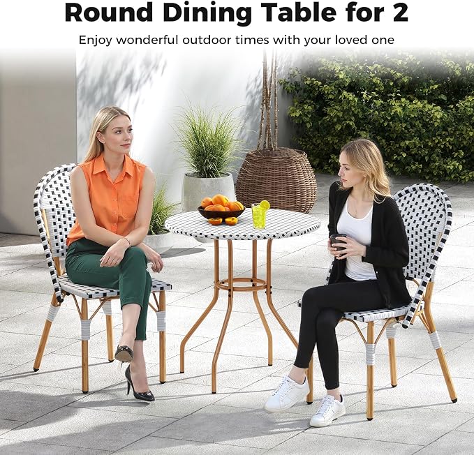 Tangkula 3 Piece French Bistro Table Chair Set, Outdoor Wicker Round Table & 2 - Image 6