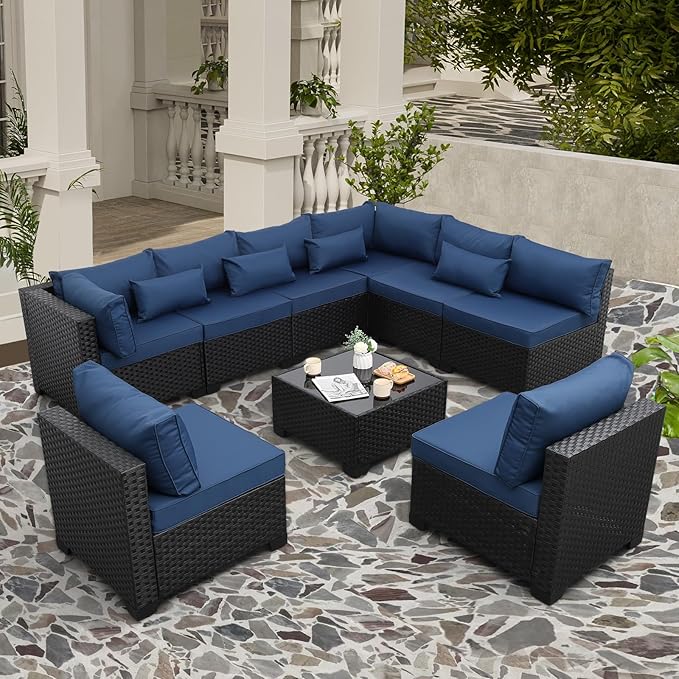 9 Pieces Outdoor Sectional All-Weather Wicker Patio Furniture Set Patio - Image 2