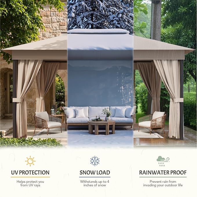Devoko Outdoor Gazebo for Patio 10'x 13' Heavy Duty Metal Frame Canopy - Image 5